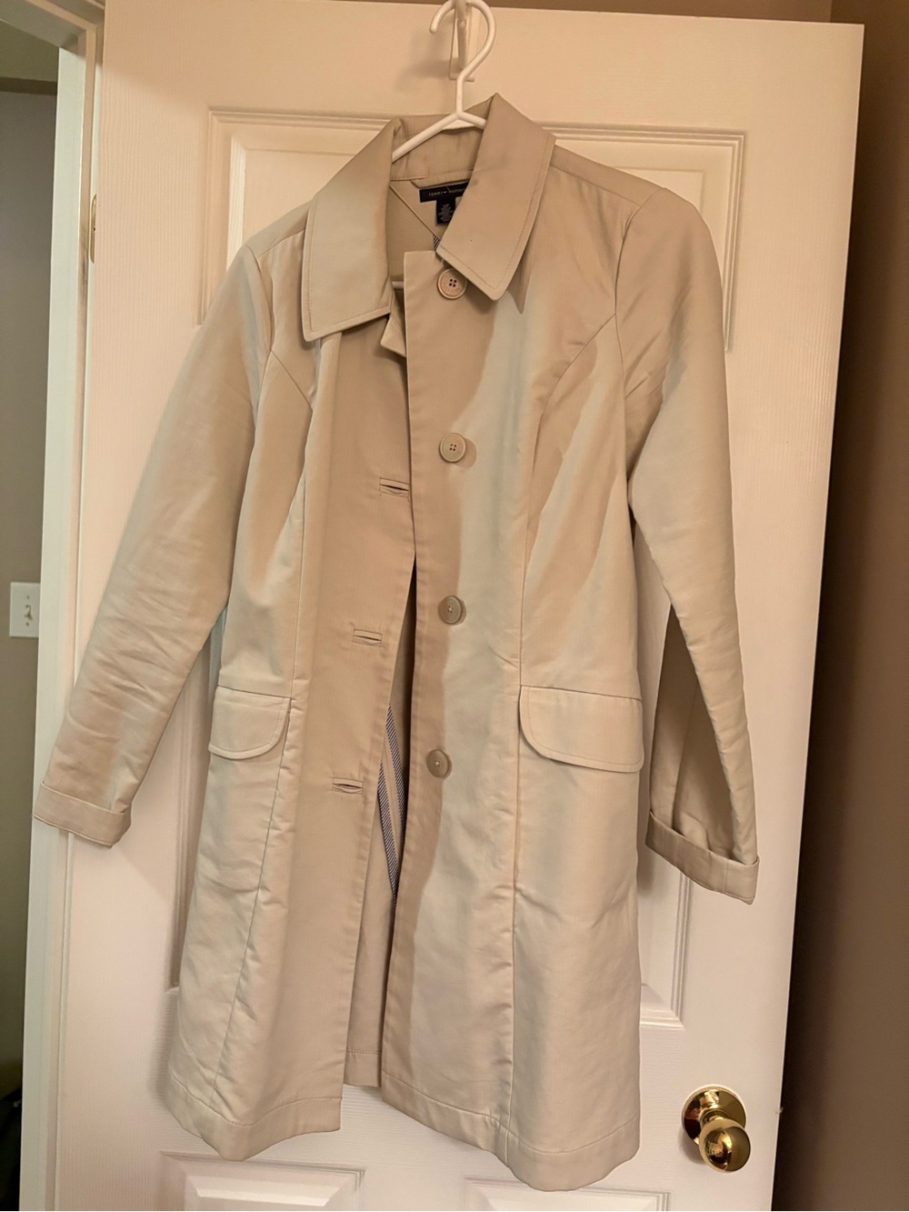 Tommy Hilfiger Cream Single-Breasted Trench Coat